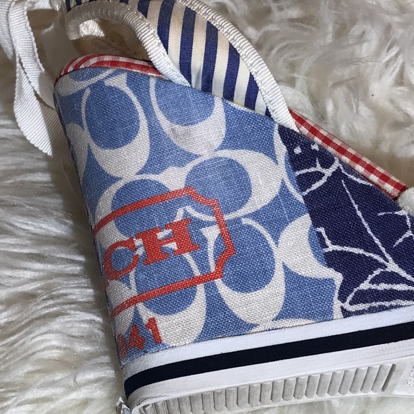 Coach Tammie Wedges Womens 7 1/2M  A8018 Open Toe Ribbon Tie Strap - Picture 8 of 11